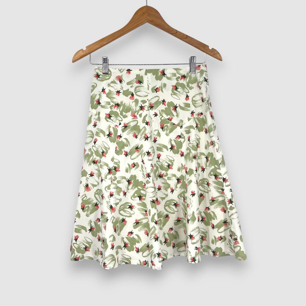Anthropologie Elevenses Green and Pink Watercolor Floral A-Line Skirt Size 4 - Picture 7 of 7